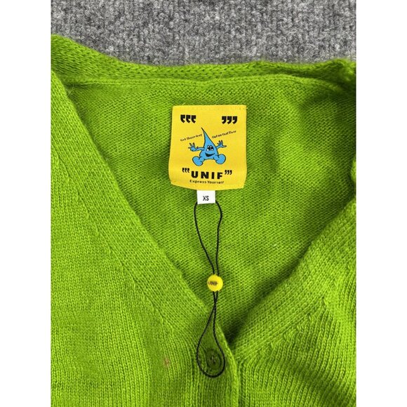 UNIF Sweater Womens XS Green Cropped Cardigan Knit Button Up Long Sleeve Angora - Picture 2 of 8